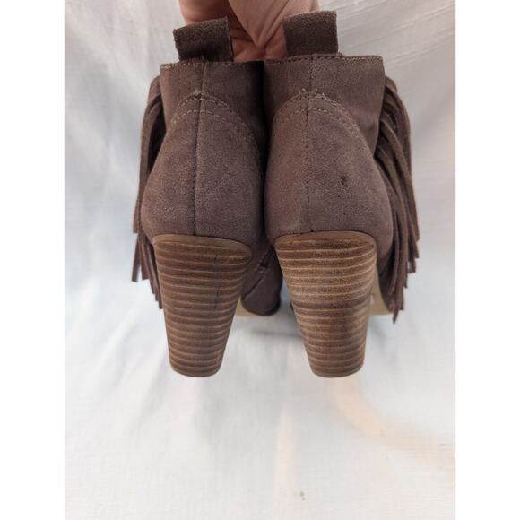 Steve Madden Womens Cian Boot Bootie Sz 8 Taupe Suede Fringe Block Heel Western - Picture 4 of 7